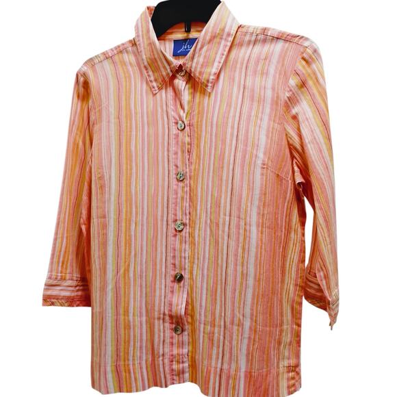 J.H. Collectibles Striped Blouse 💛🧡🩷 Medium 3/4 Sleeve Lightweight - Picture 9 of 13